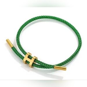✨ Green Braided Cable Bracelet with Gold-Tone Accents ✨